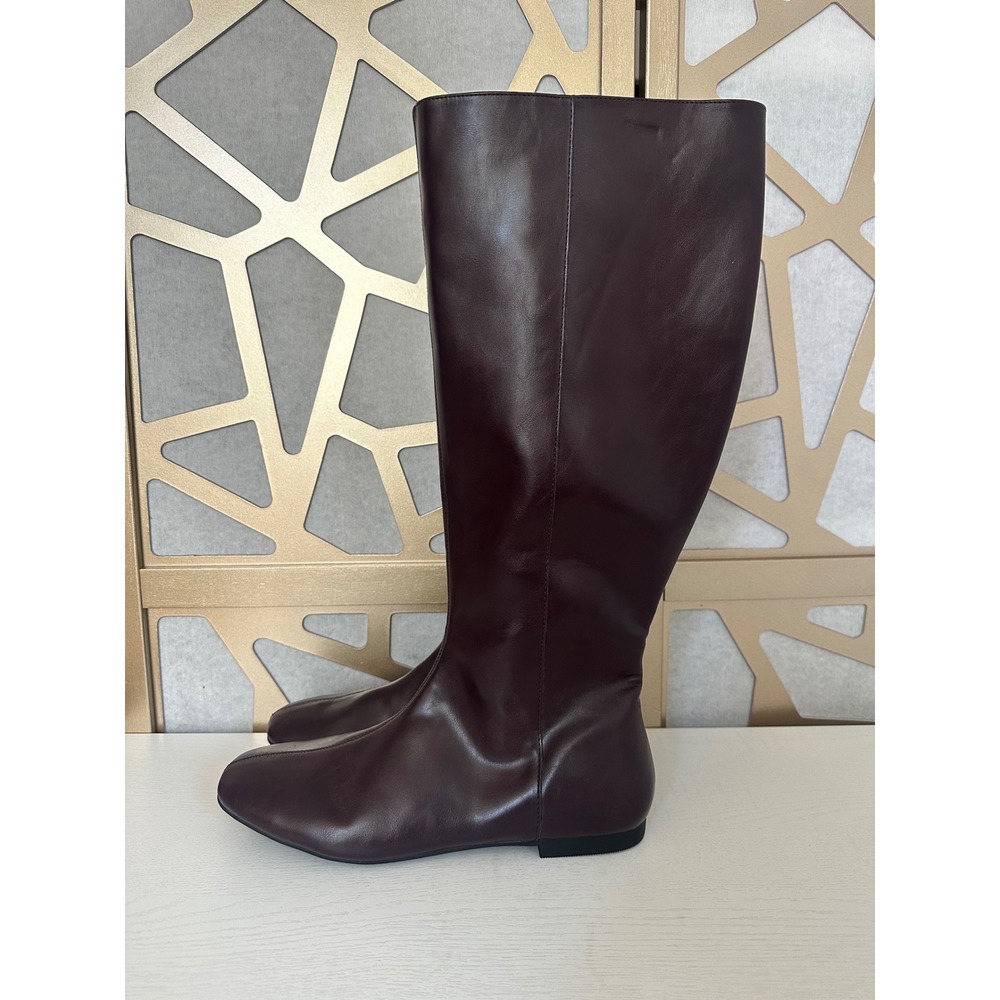 Time and Tru Burgundy Faux Leather Tall Knee High Flat Comfy Zip Boots Size 11